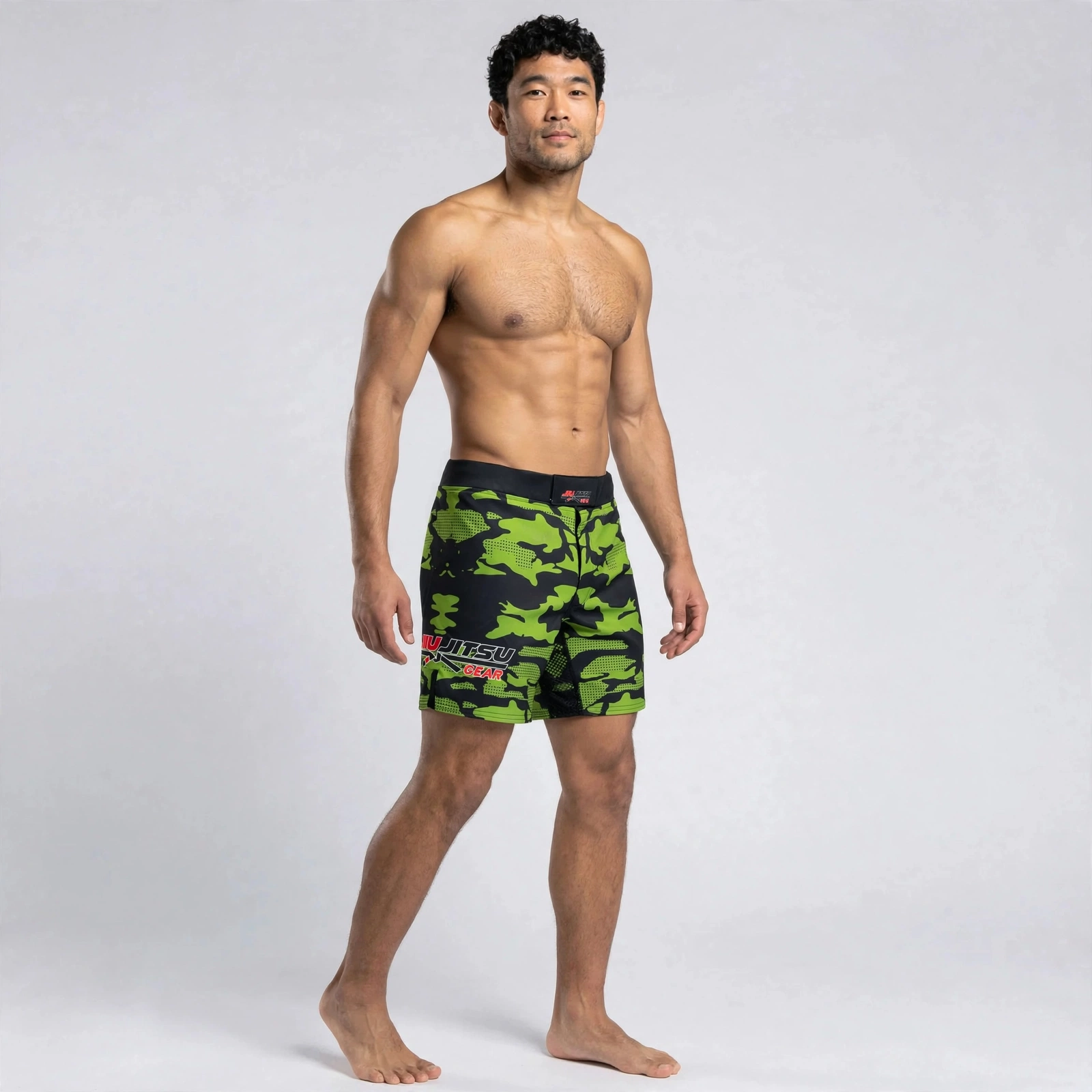 Men's Green Camo BJJ MMA Shorts - JIU JITSU GEAR No-Gi Fight Shorts - Camouflage Grappling Shorts for Training and Competition