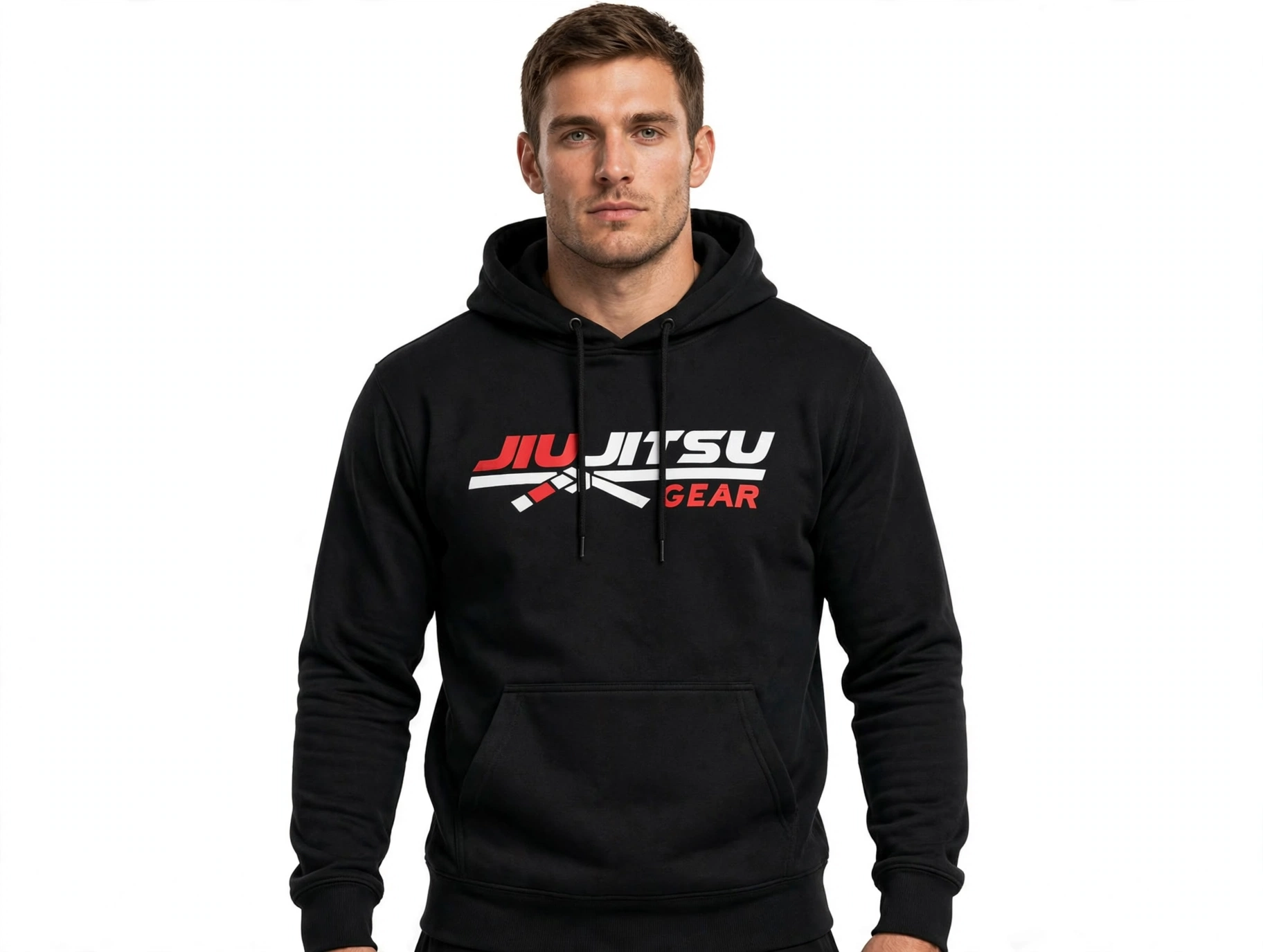 Men's Black JIU JITSU GEAR Pullover Hoodie - Jiu Jitsu Hoodie with Front Logo - Heavyweight Fleece BJJ Lifestyle Hoodie