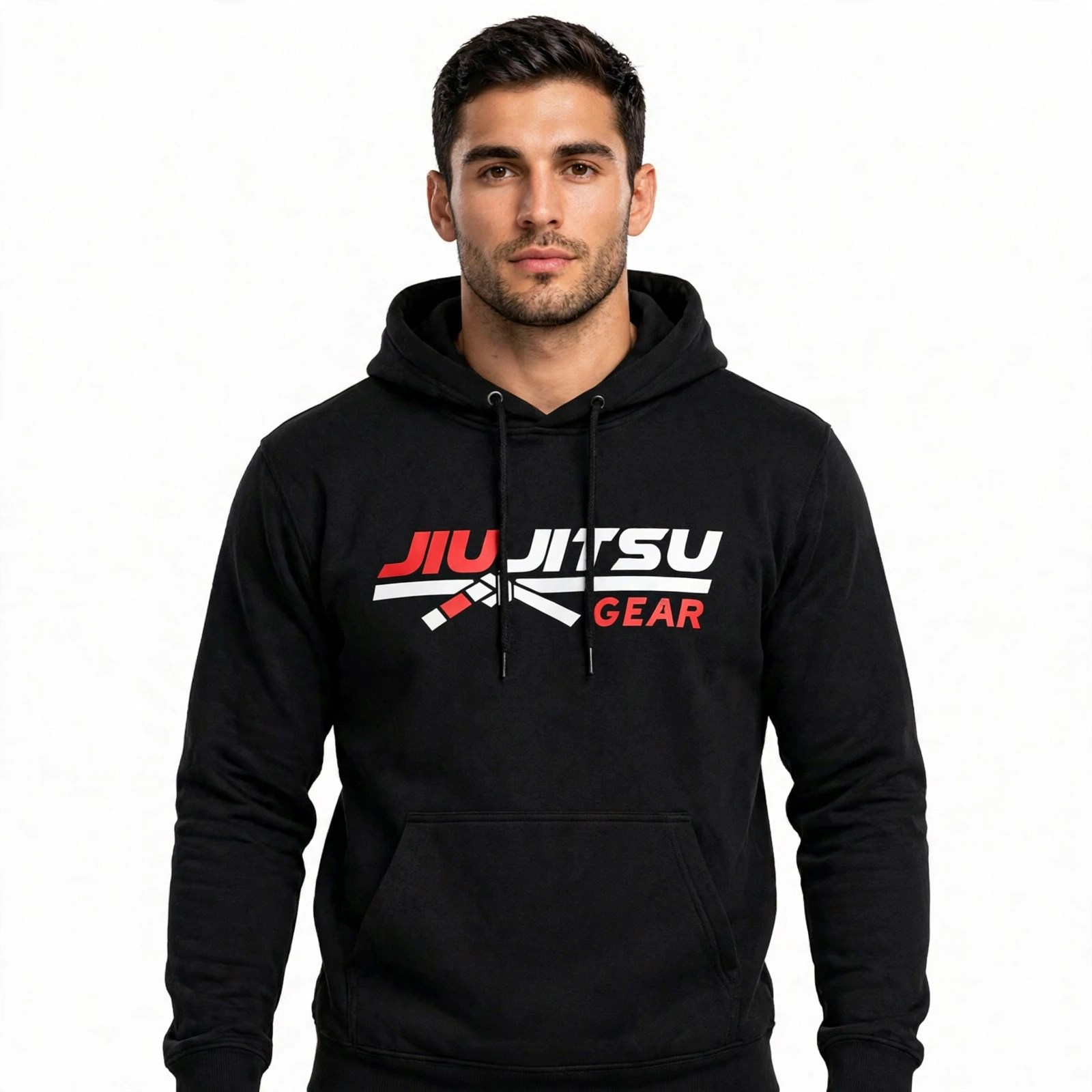 Black JIU JITSU GEAR Hoodie Front View 1600x1600 - Men's BJJ Pullover Hoodie - Heavyweight Fleece Jiu Jitsu Lifestyle Wear