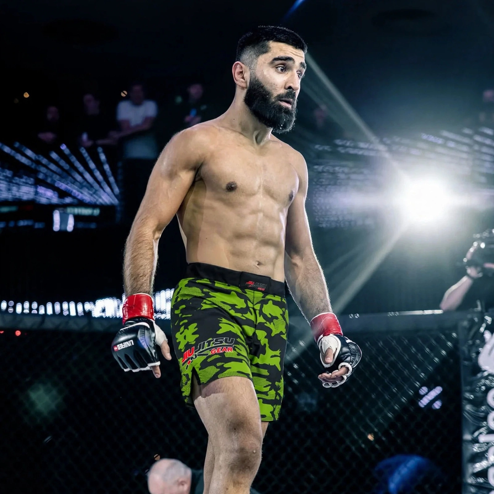 Men's Green Camo MMA Shorts - Jiu Jitsu Gear No-Gi Fight Shorts - Camouflage BJJ Grappling Shorts for Cage